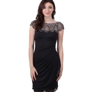 Xscape style xs9084 blue beaded neck line